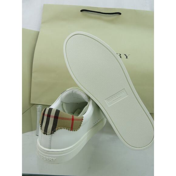 NIB BURBERRY ROBIN WHITE BEIGE CHECK LEATHER LOW LOGO SNEAKERS US 7 40 IT $870 - Picture 12 of 13